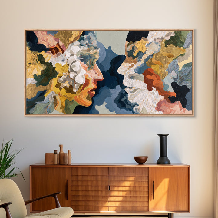 Face and Flower Blended into One Contour Canvas Print, Line Art, Art Print, Living Room Decor, Oil Painting, Line, LIN-2x1-4