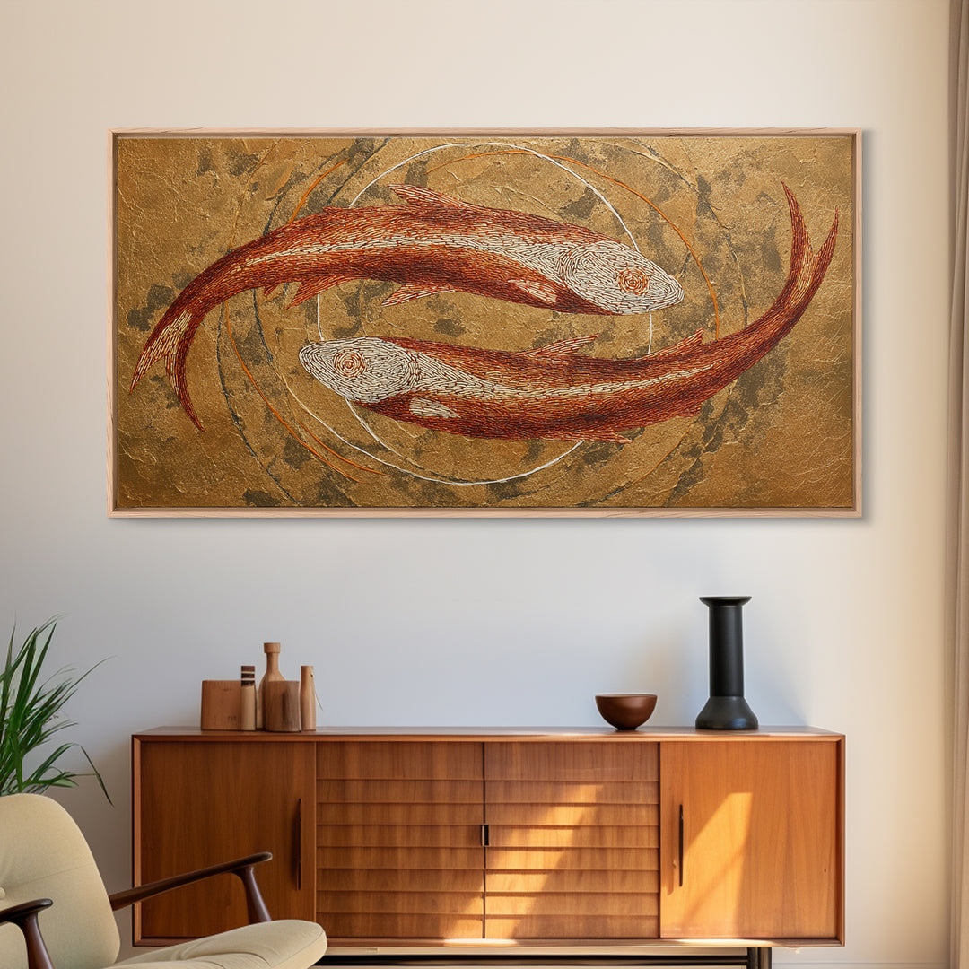 Continuous Line Fish Framed Canvas Print, Line Art, Wall Decor, Living Room Decor, Line, Boho Decor, Living Room Wall Art, LIN-2x1-40