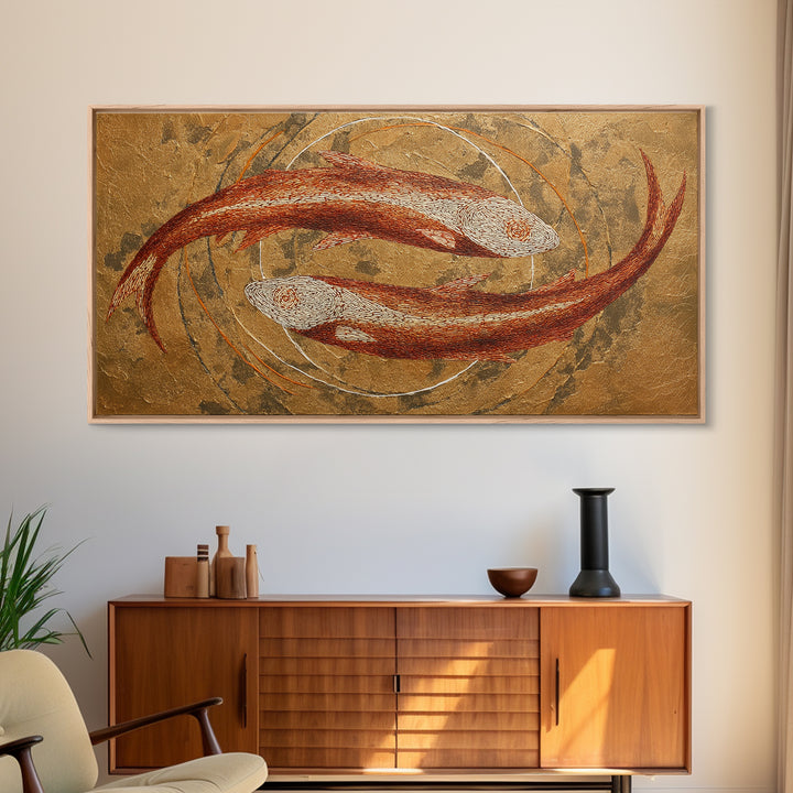 Continuous Line Fish Framed Canvas Print, Line Art, Wall Decor, Living Room Decor, Line, Boho Decor, Living Room Wall Art, LIN-2x1-40