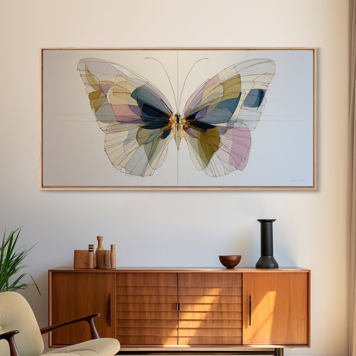 Line Art Butterfly Framed Canvas Print, Line Art, Wall Art, Living Room Decor, Abstract Art, Line, Wall Art Print, LIN-2x1-42