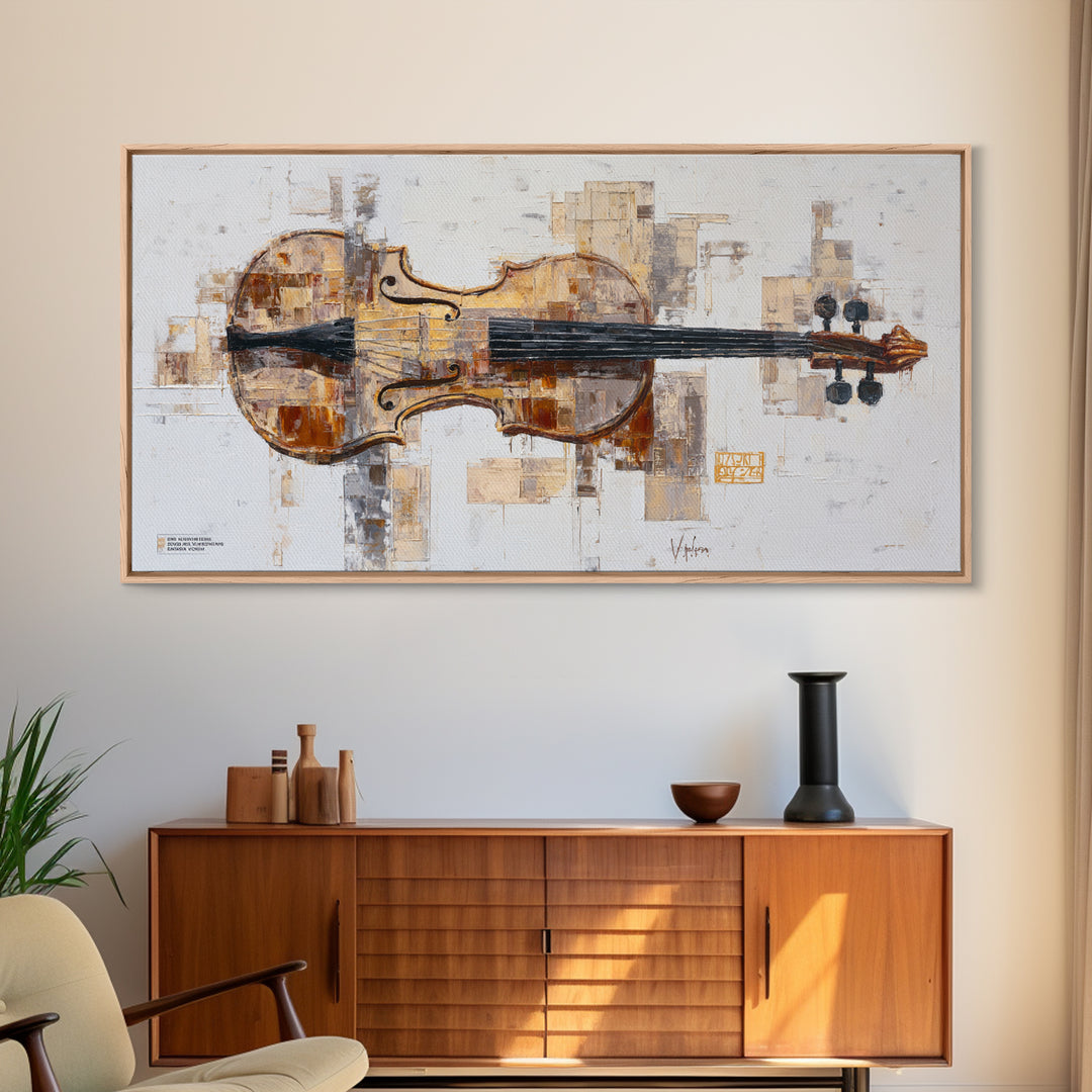 Single Line Violin and Bow Framed Canvas Print, Line Art, Living Room Decor, Line, Portrait from Photo, Living Room Art, LIN-2x1-43