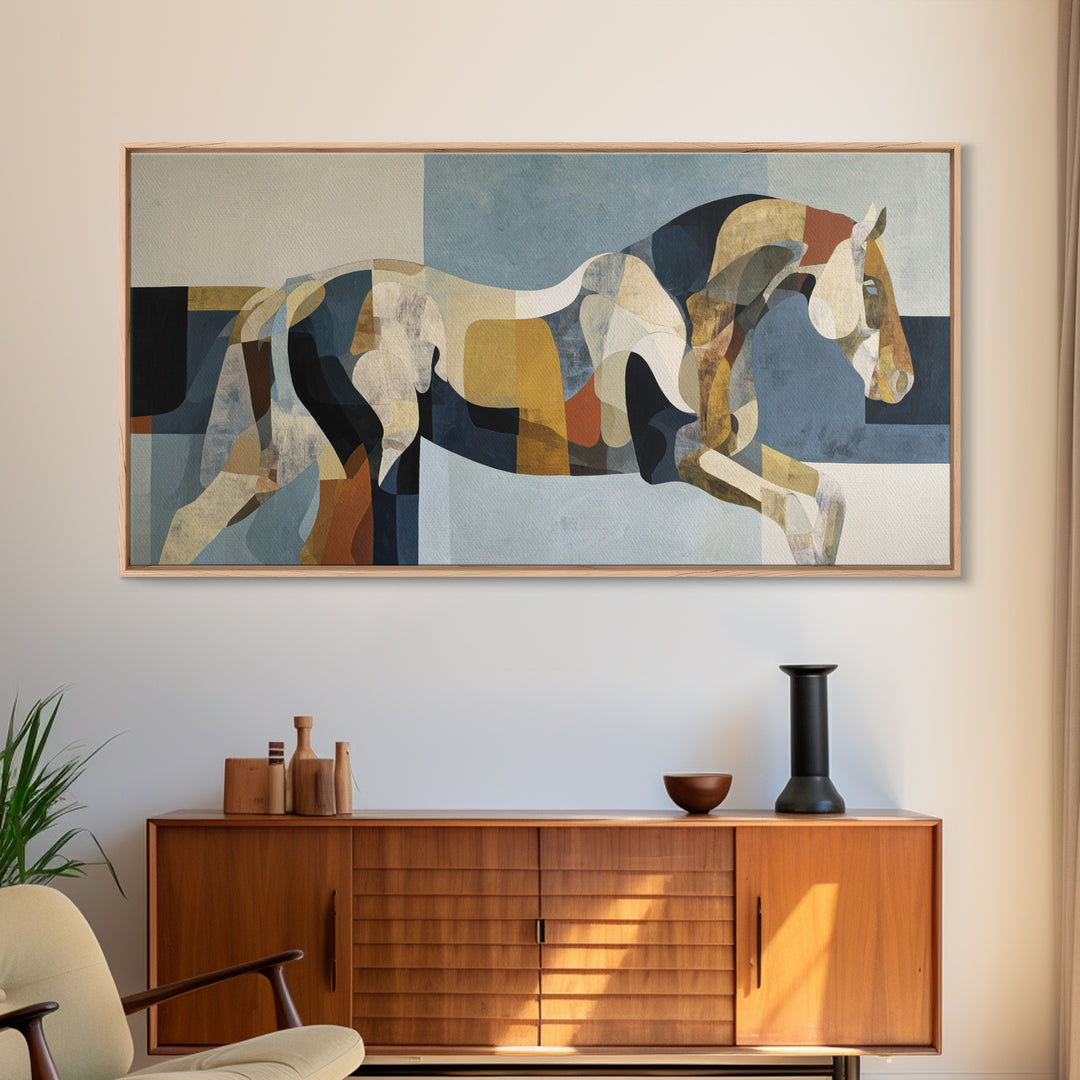 Abstract Horse Formed from Graceful Contour Canvas Print, Line Art, Custom Portrait, Living Room Decor, Abstract Art, Line, LIN-2x1-48