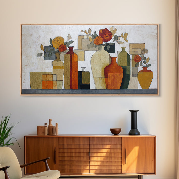 Abstract Vase and Flowers Framed Canvas Print, Line Art, Printable Wall Art, Living Room Decor, Fine Art, Line, Modern Art, LIN-2x1-56