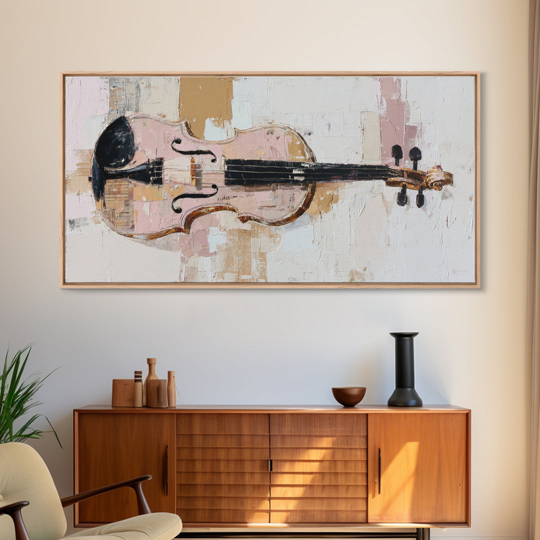 Single Line Violin and Bow Framed Canvas Print, Line Art, Statement Artwork, Living Room Decor, Fine Art, Line, Custom Portrait, LIN-2x1-67