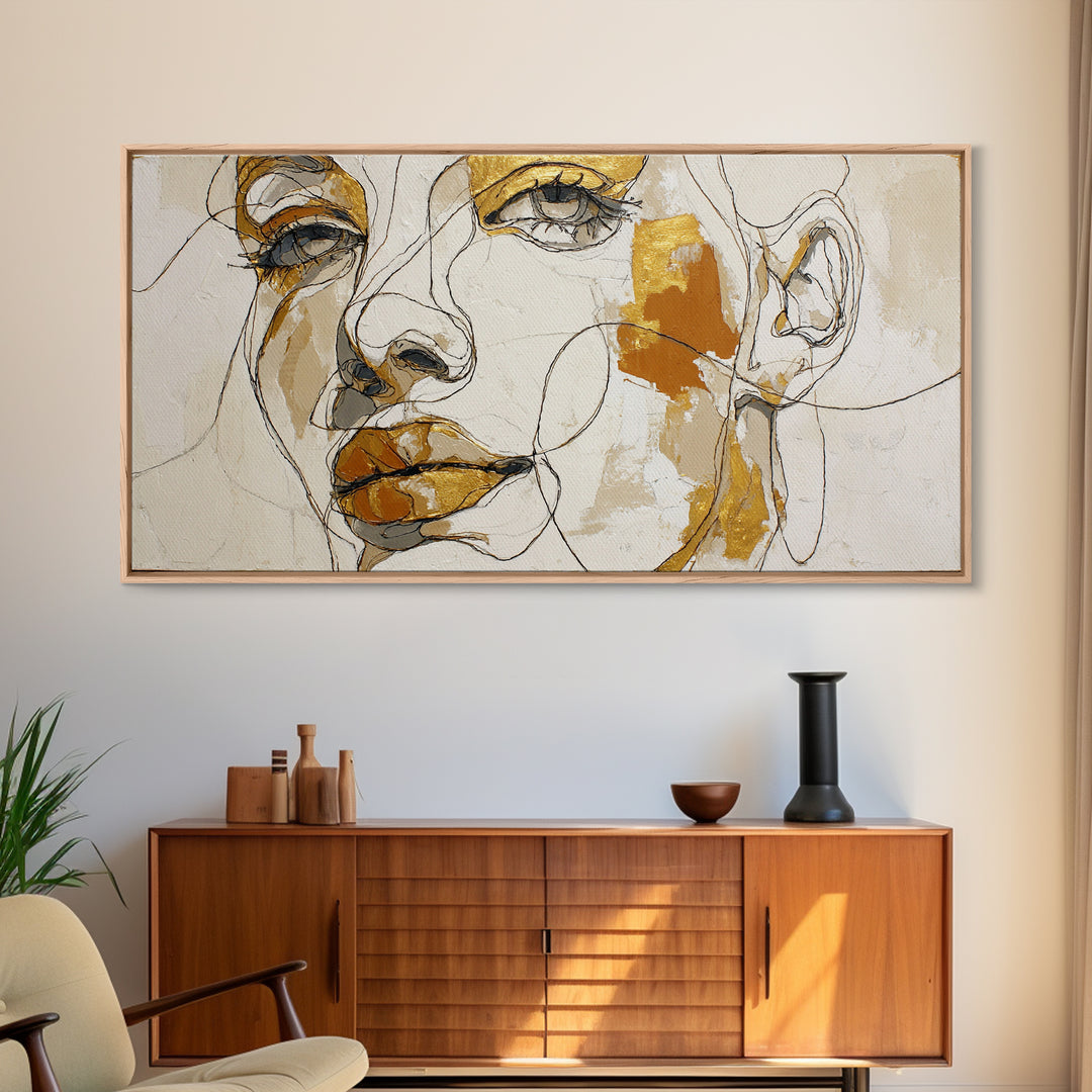 Continuous Line Female Face Canvas Print, Line Art, Gallery Wall Set, Living Room Decor, Fine Art, Line, Textured Painting, LIN-2x1-69