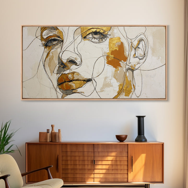 Continuous Line Female Face Canvas Print, Line Art, Gallery Wall Set, Living Room Decor, Fine Art, Line, Textured Painting, LIN-2x1-69