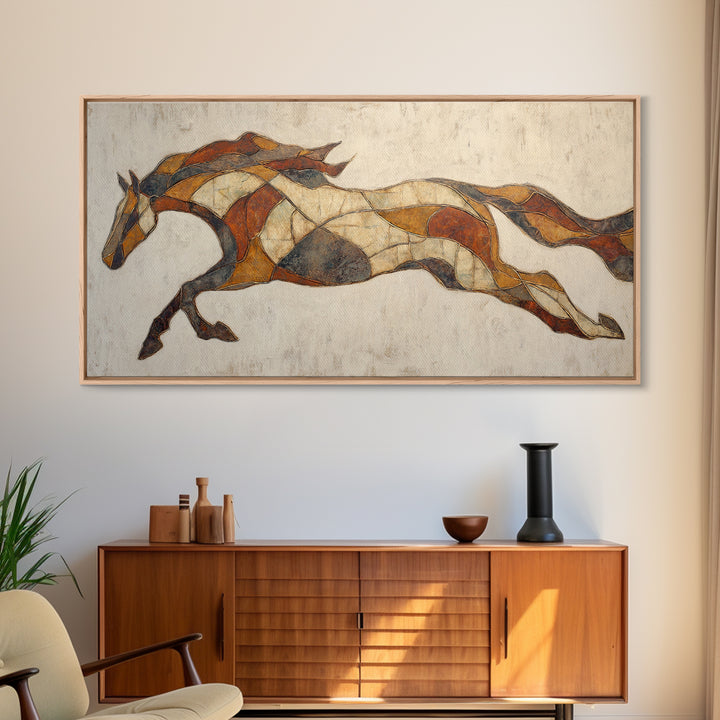 Abstract Horse Formed from Graceful Contour Framed Canvas Print, Line Art, Living Room Decor, Abstract Art, Line, LIN-2x1-72