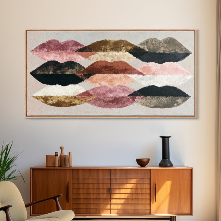 Abstract Lips and Hand Fashion Sketch Framed Canvas Print, Line Art, Living Room Decor, Abstract Art, Line, Portrait from Photo, LIN-2x1-86