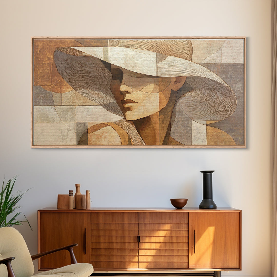 Line Drawing of a Woman Framed Canvas Print, Line Art, Black and White Art, Living Room Decor, Oil Painting, Line, LIN-2x1-87