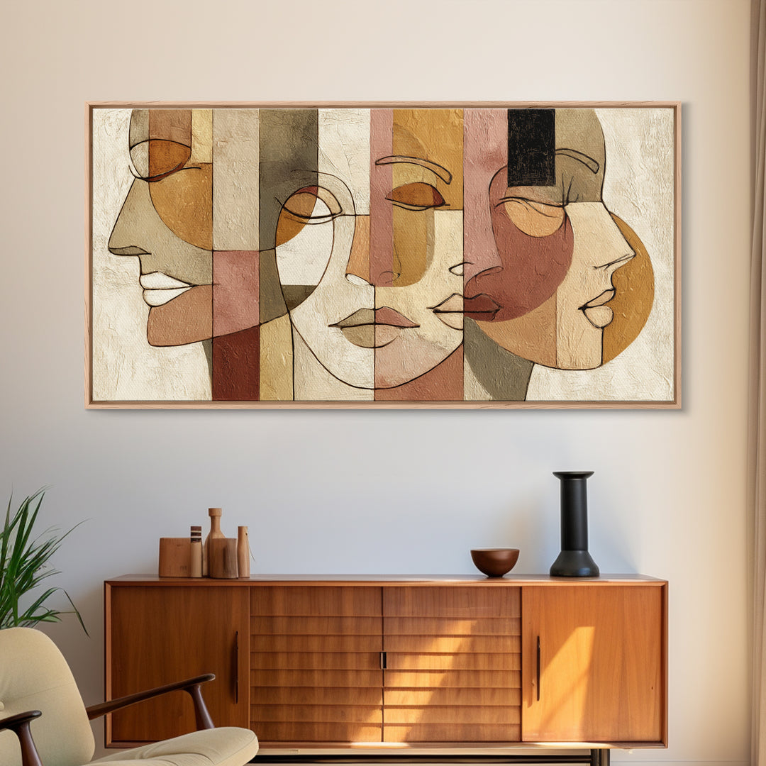 Continuous Line Female Face Canvas Print, Line Art, Gallery Wall Set, Living Room Decor, Fine Art, Line, Textured Painting, LIN-2x1-93