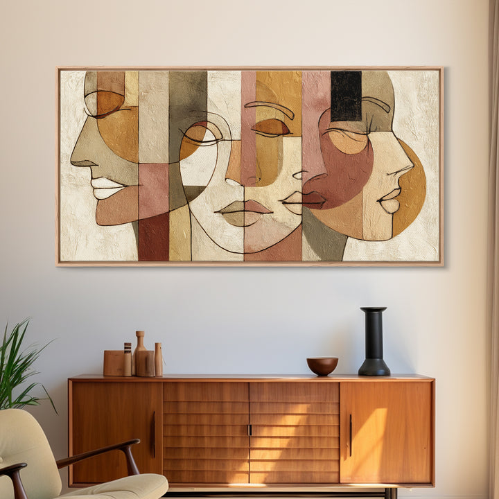 Continuous Line Female Face Canvas Print, Line Art, Gallery Wall Set, Living Room Decor, Fine Art, Line, Textured Painting, LIN-2x1-93
