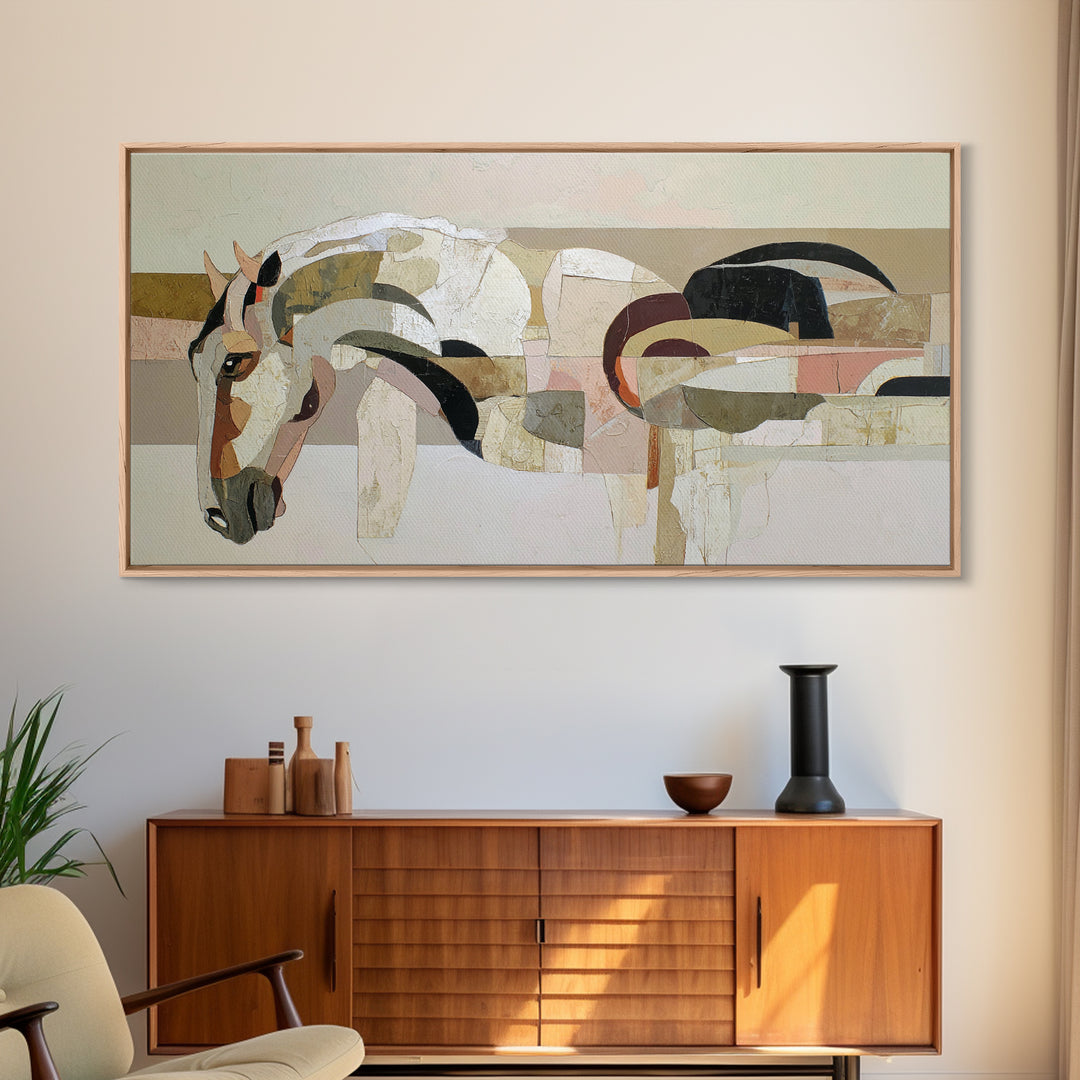 Abstract Horse Formed from Graceful Contour Framed Canvas Print, Line Art, Gallery Wall Art, Living Room Decor, Fine Art, Line, LIN-2x1-96