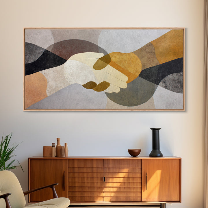 Two Hands Nearly Touching Framed Canvas Print, Line Art, Bird Wall Art, Living Room Decor, Abstract Art, Line, LIN-2x1-97