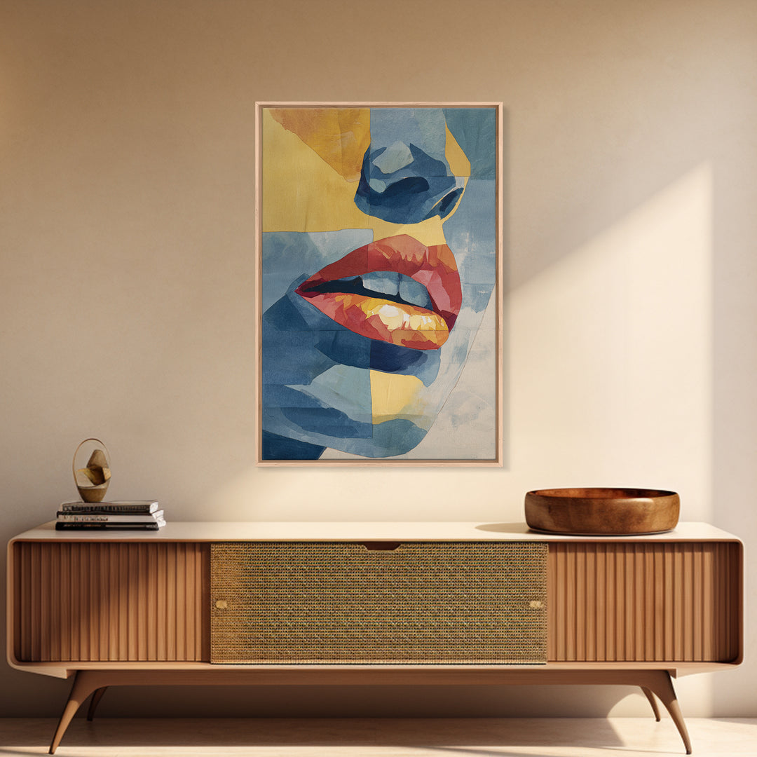 Abstract Lips and Hand Fashion Sketch Framed Canvas Print, Line Art, Wall Decor, Living Room Decor, Fine Art, Line, Boho Decor, LIN-2x3-26
