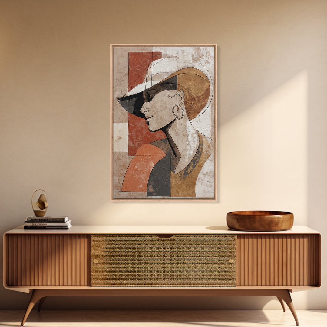 Line Drawing of a Woman Framed Canvas Print, Line Art, Printable Wall Art, Living Room Decor, Oil Painting, Line, Modern Art, LIN-2x3-3