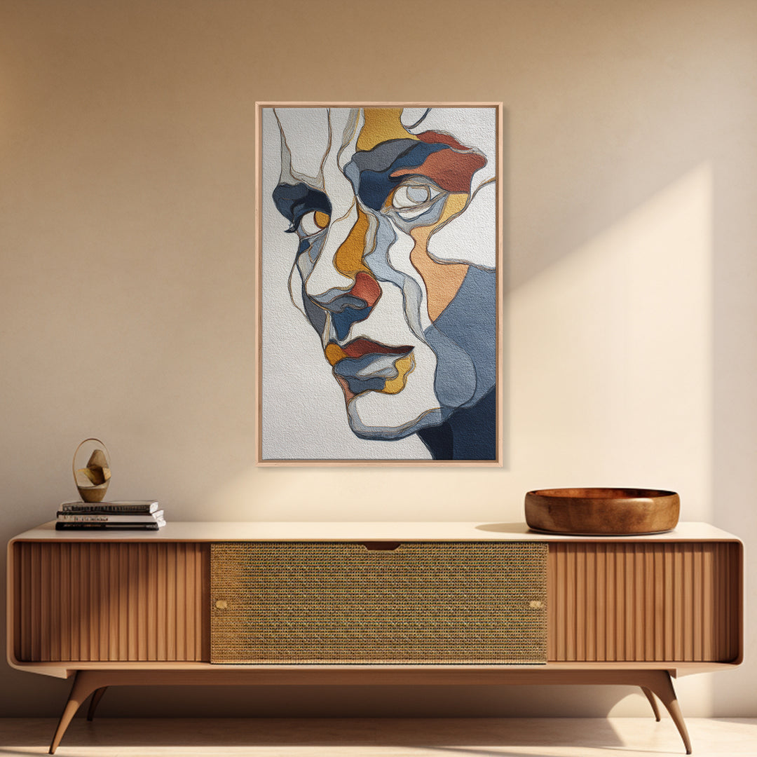 Continuous Line Female Face Framed Canvas Print, Line Art, Portrait from Photo, Living Room Decor, Fine Art, Line, Luxury Decor, LIN-2x3-33