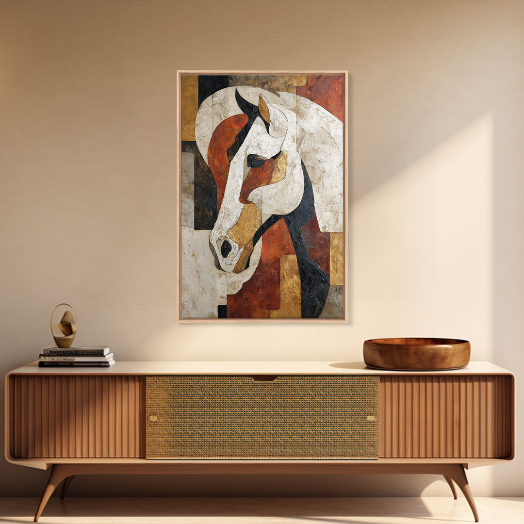 Abstract Horse Formed from Graceful Contour Framed Canvas Print, Line Art, Modern Art, Living Room Decor, Abstract Art, Line, LIN-2x3-60