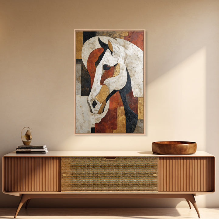 Abstract Horse Formed from Graceful Contour Framed Canvas Print, Line Art, Modern Art, Living Room Decor, Abstract Art, Line, LIN-2x3-60