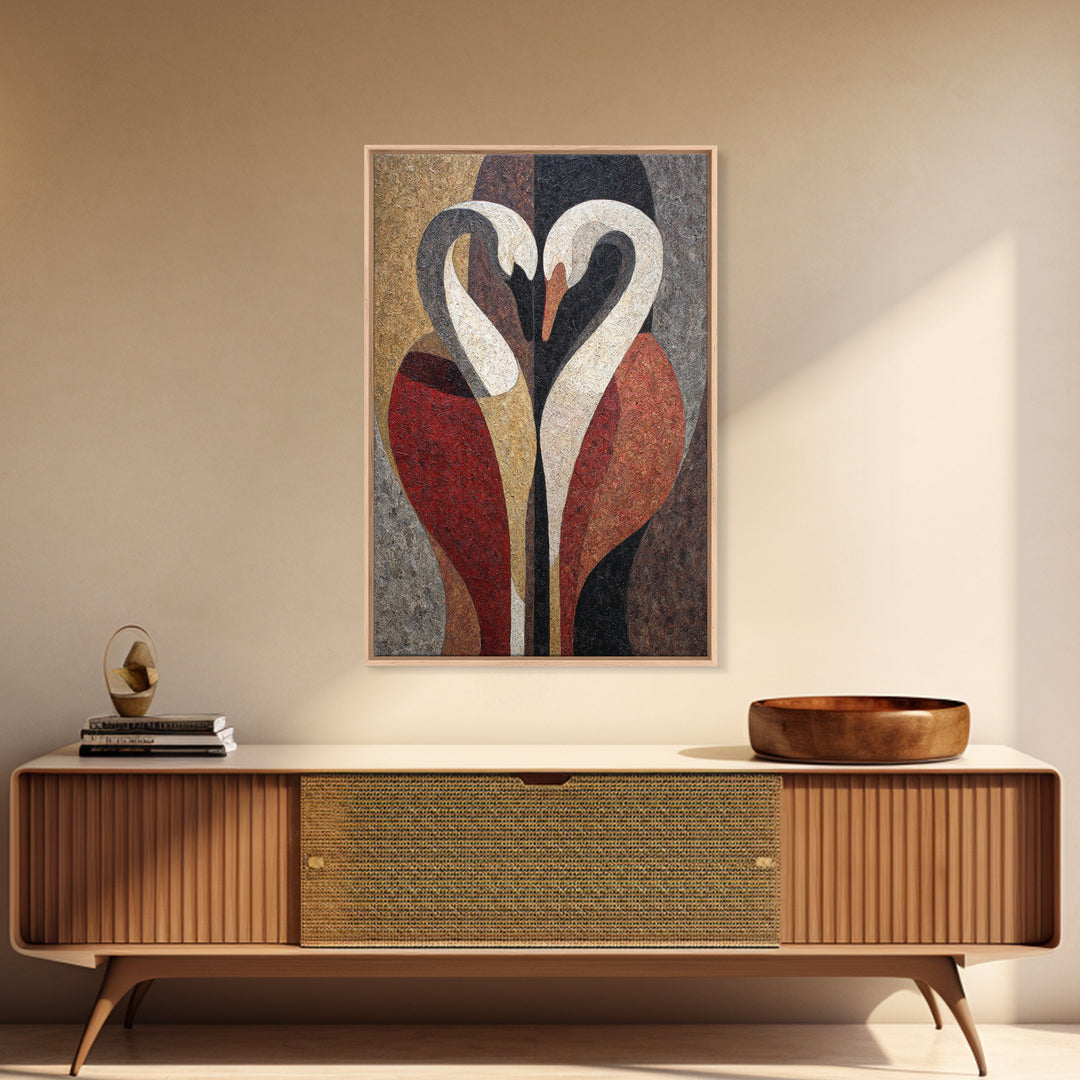 Two Swans Forming a Heart Shape Canvas Print, Line Art, Canvas Print, Living Room Decor, Fine Art, Line, Modern Decor, LIN-2x3-72