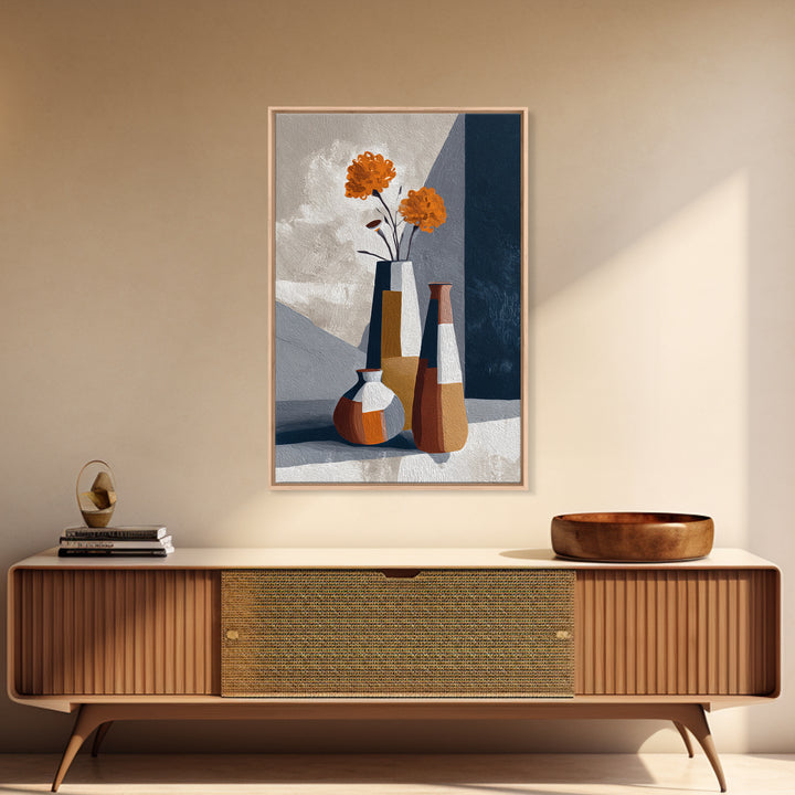 Abstract Vase and Flowers Framed Canvas Print, Line Art, Digital Wall Art, Living Room Decor, Line, Minimalist Wall Art, LIN-2x3-92