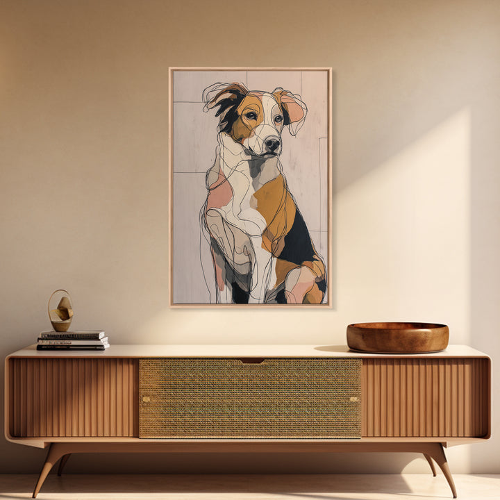 Continuous Line Dog Portrait Framed Canvas Print, Line Art, Bird Wall Art, Living Room Decor, Fine Art, Line, Textured Painting, LIN-2x3-93