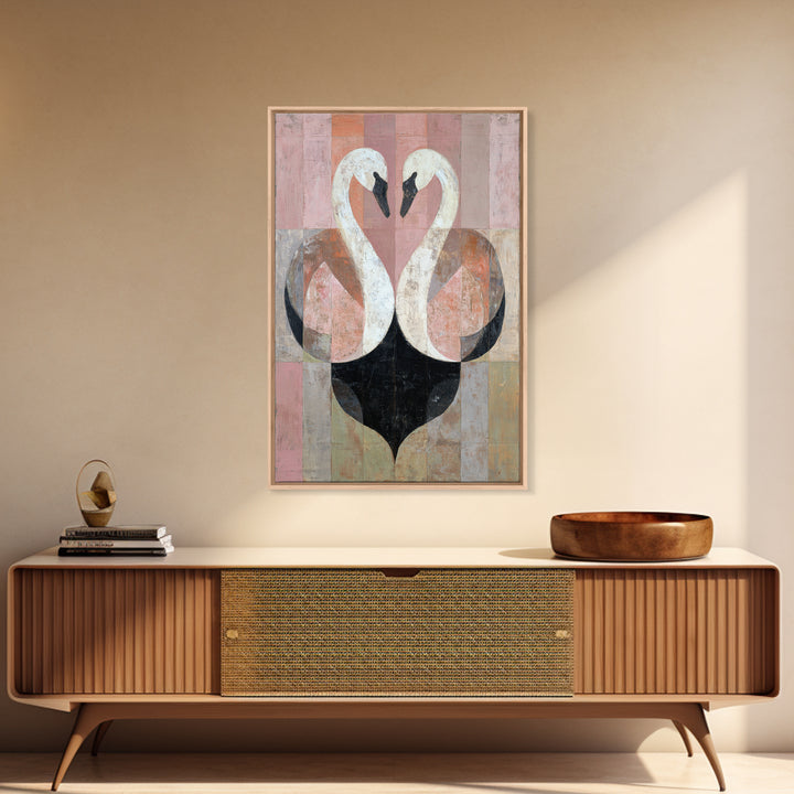 Two Swans Forming a Heart Shape Canvas Print, Line Art, Minimalist Art, Living Room Decor, Abstract Art, Line, Minimalist Decor, LIN-2x3-96