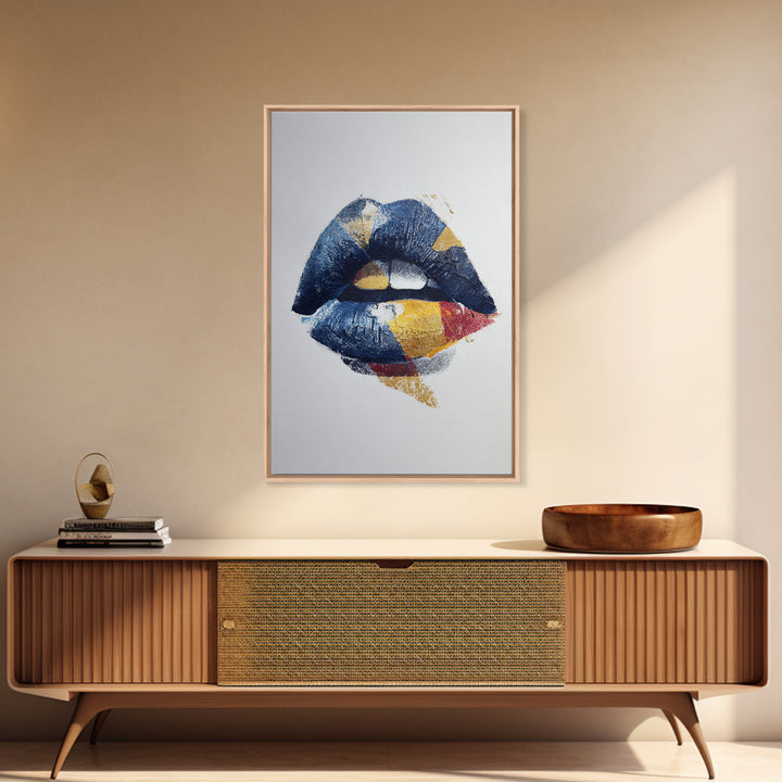 Abstract Lips and Hand Fashion Sketch Framed Canvas Print, Line Art, Boho Wall Decor, Living Room Decor, Abstract Art, Line, LIN-2x3-98