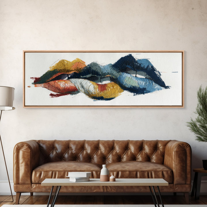 Abstract Lips and Hand Fashion Sketch Framed Canvas Print, Line Art, Living Room Decor, Abstract Art, Line, Portrait from Photo, LIN-3x1-10