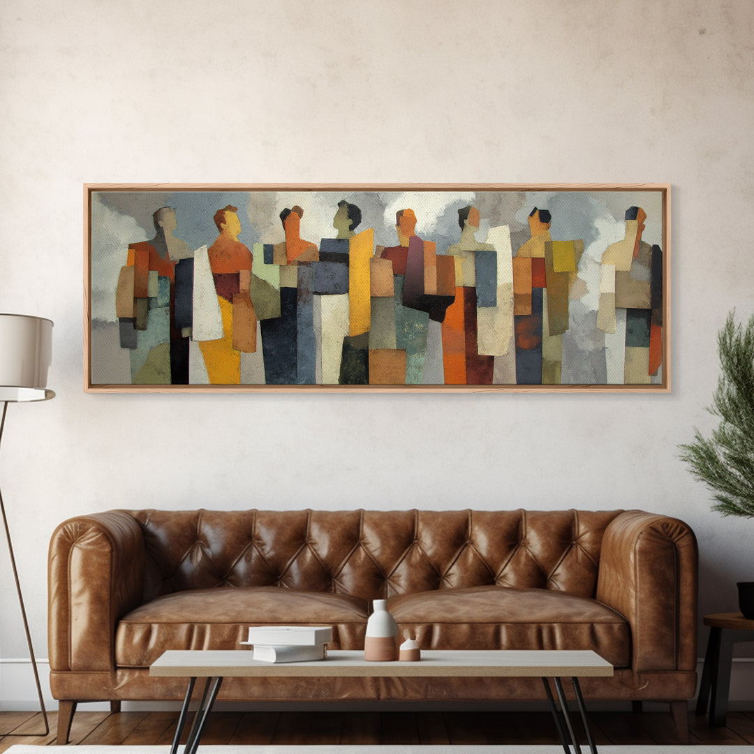Abstract Family Figures Canvas Print, Line Art, Jesus Wall Art, Living Room Decor, Fine Art, Line, Statement Artwork, LIN-3x1-16