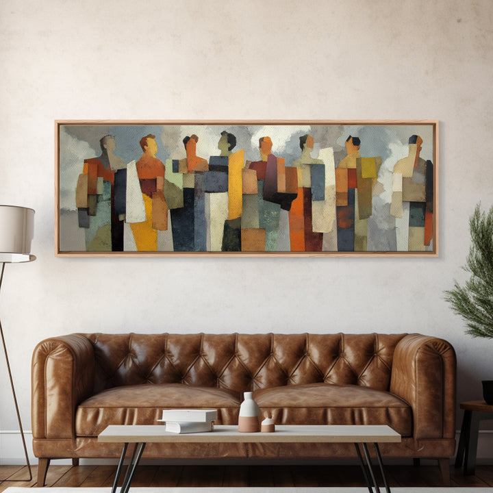 Abstract Family Figures Canvas Print, Line Art, Jesus Wall Art, Living Room Decor, Fine Art, Line, Statement Artwork, LIN-3x1-16