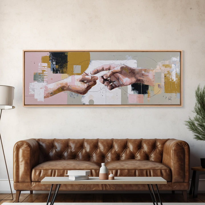 Two Hands Nearly Touching Canvas Print, Line Art, Neutral Decor, Living Room Decor, Abstract Art, Line, Custom Portrait, LIN-3x1-21