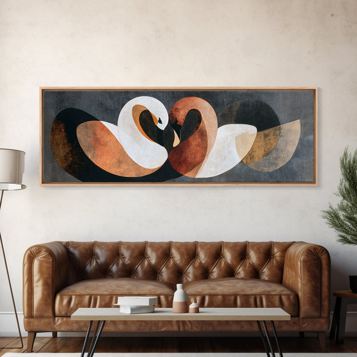 Two Swans Forming a Heart Shape Framed Canvas Print, Line Art, Gallery Decor, Living Room Decor, Abstract Art, Line, Home Decor, LIN-3x1-32