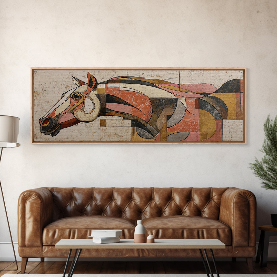 Abstract Horse Formed from Graceful Contour Framed Canvas Print, Line Art, Statement Artwork, Living Room Decor, Abstract Art, LIN-3x1-44