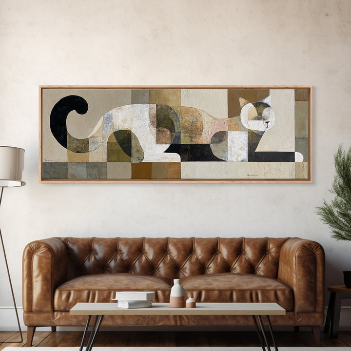 Monoline Cat Stretching Canvas Print, Line Art, Gallery Wall Set, Living Room Decor, Abstract Art, Line, Textured Painting, LIN-3x1-46
