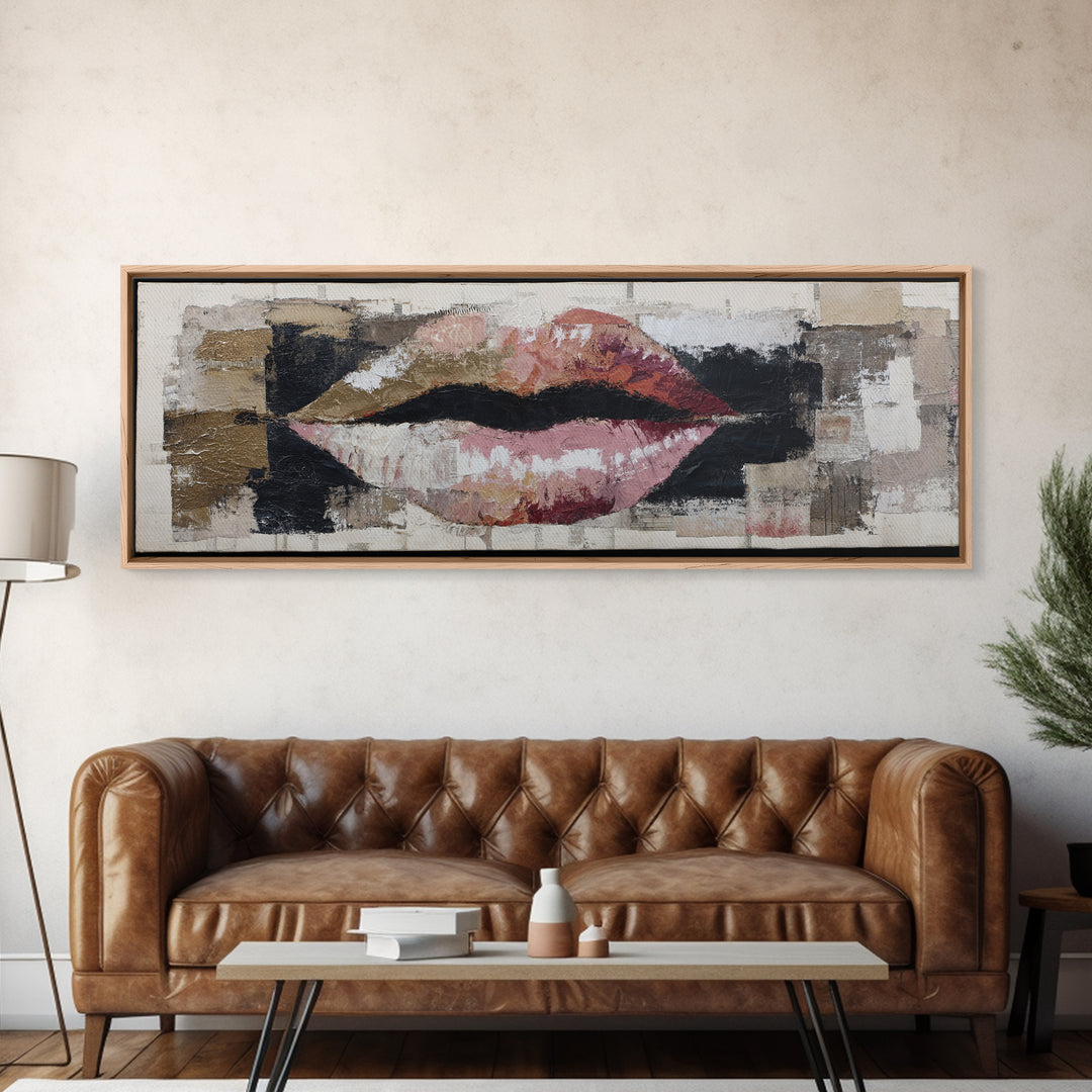 Abstract Lips and Hand Fashion Sketch Framed Canvas Print, Line Art, Gallery Wall Art, Living Room Decor, Fine Art, Line, LIN-3x1-58