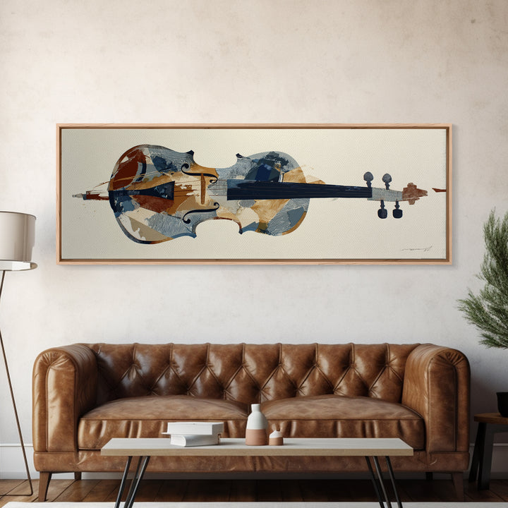 Single Line Violin and Bow Framed Canvas Print, Line Art, Wall Decor, Living Room Decor, Abstract Art, Line, Boho Decor, LIN-3x1-63