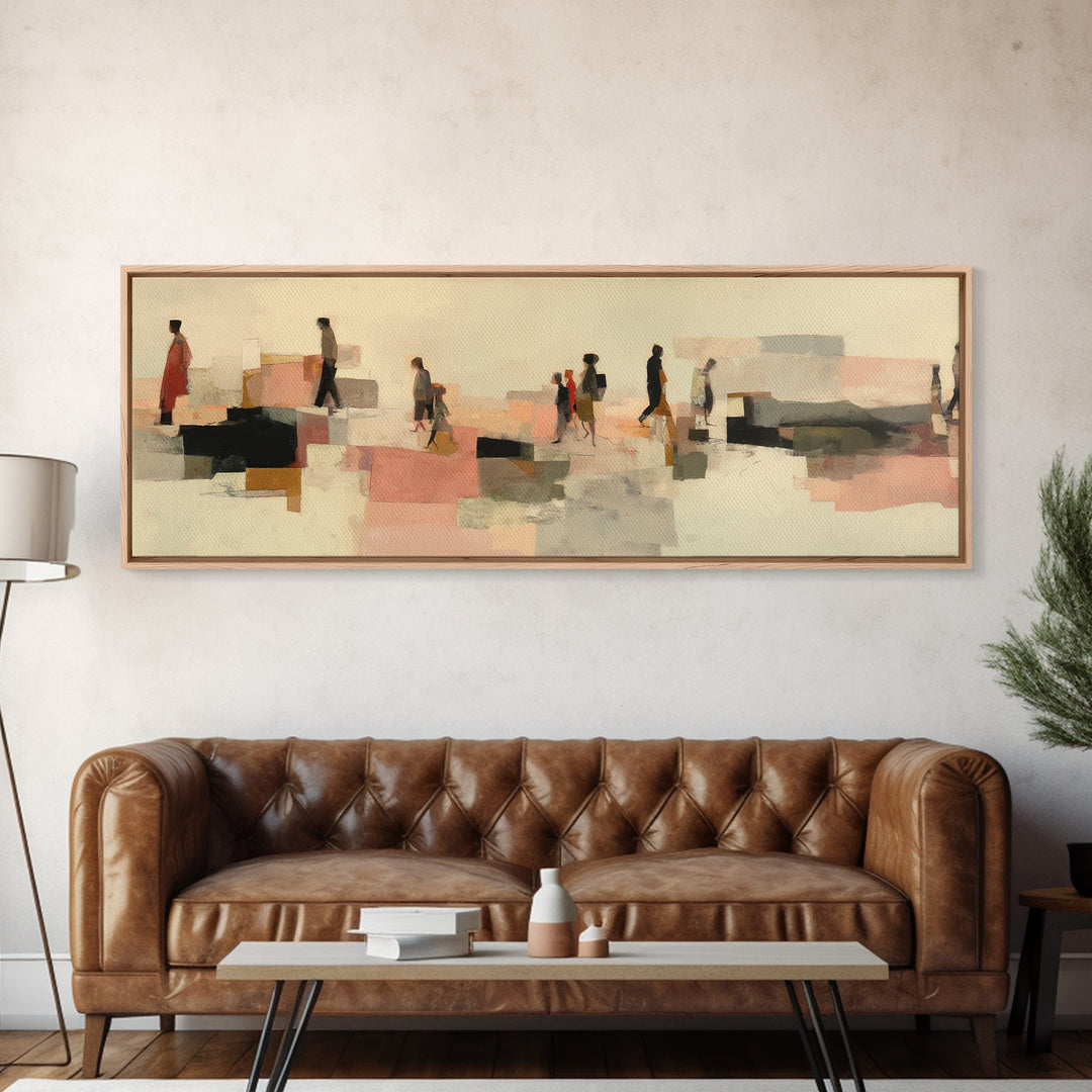 Abstract Family Figures Framed Canvas Print, Line Art, Textured Painting, Living Room Decor, Fine Art, Line, Canvas Art, LIN-3x1-64