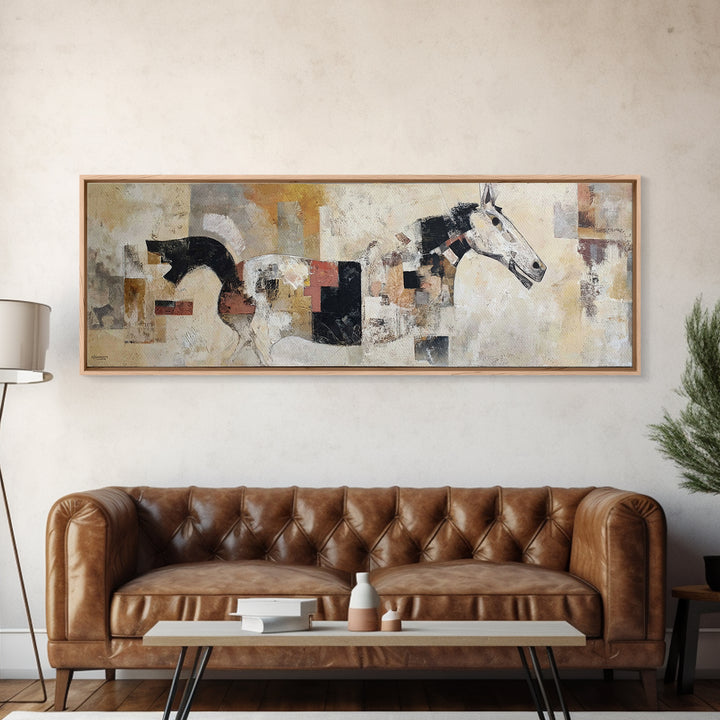 Abstract Horse Formed from Graceful Contour Framed Canvas Print, Line Art, Wall Decor, Living Room Decor, Abstract Art, Line, LIN-3x1-68