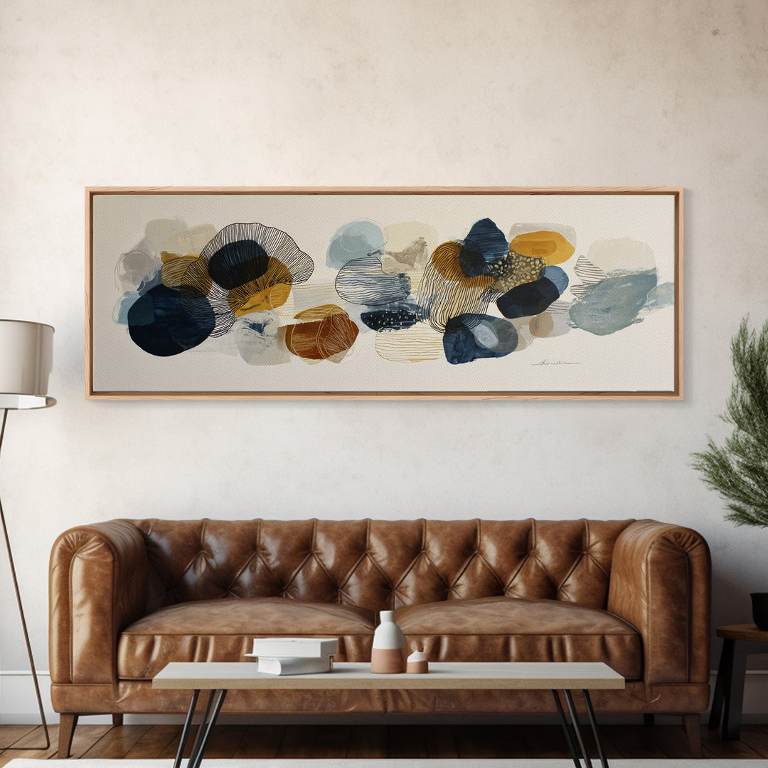 Line Art Shell and Coastal Forms Framed Canvas Print, Line Art, Room Decor, Living Room Decor, Abstract Art, Line, LIN-3x1-7