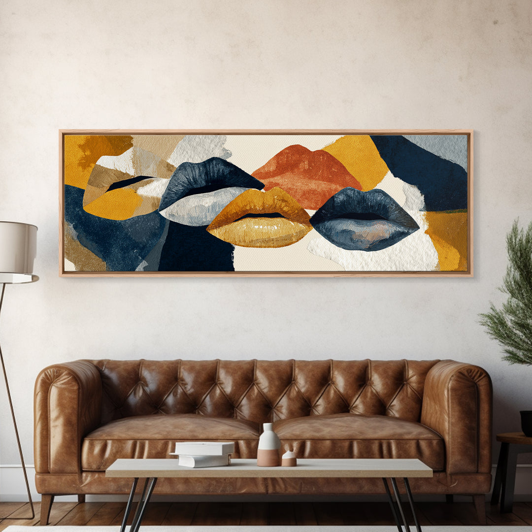 Abstract Lips and Hand Fashion Sketch Framed Canvas Print, Line Art, Gallery Wall Art, Living Room Decor, Fine Art, Line, LIN-3x1-82