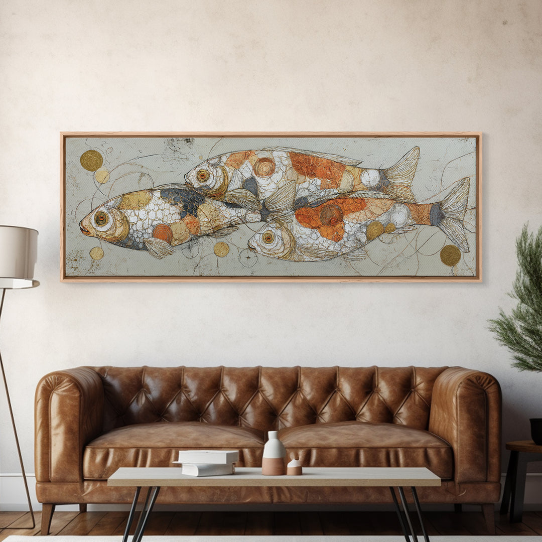 Continuous Line Fish Framed Canvas Print, Line Art, Printable Wall Art, Living Room Decor, Abstract Art, Line, Modern Art, LIN-3x1-84