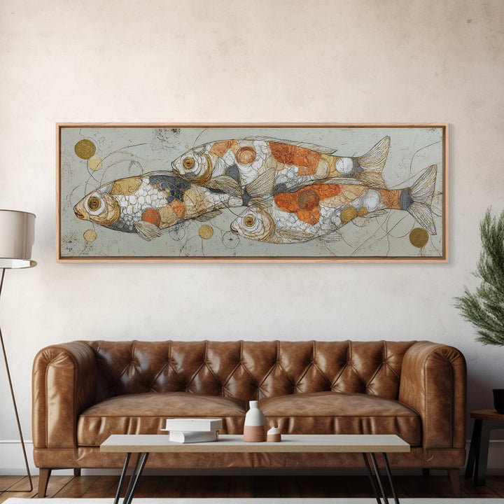 Continuous Line Fish Framed Canvas Print, Line Art, Printable Wall Art, Living Room Decor, Abstract Art, Line, Modern Art, LIN-3x1-84