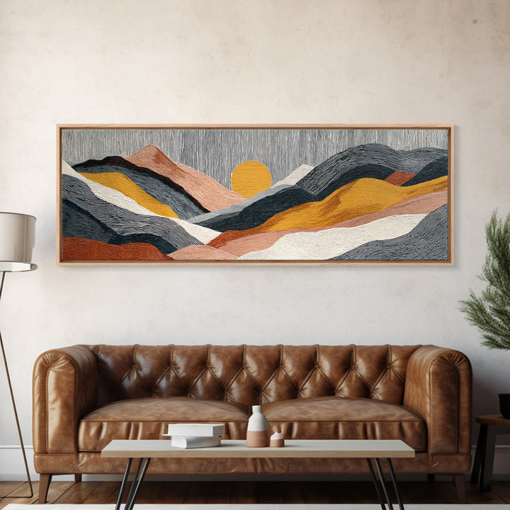 Black Line Mountains Canvas Print, Line Art, Neutral Decor, Living Room Decor, Oil Painting, Line, Wall Decor, Custom Portrait, LIN-3x1-98