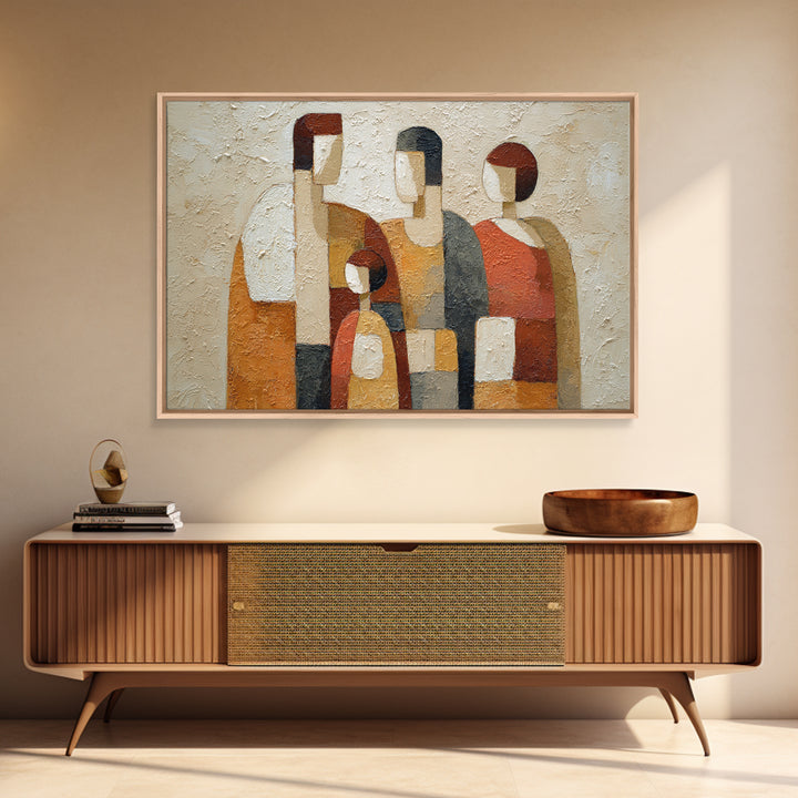 Abstract Family Figures Framed Canvas Print, Line Art, Living Room Decor, Oil Painting, Line, Portrait from Photo, LIN-3x2-100