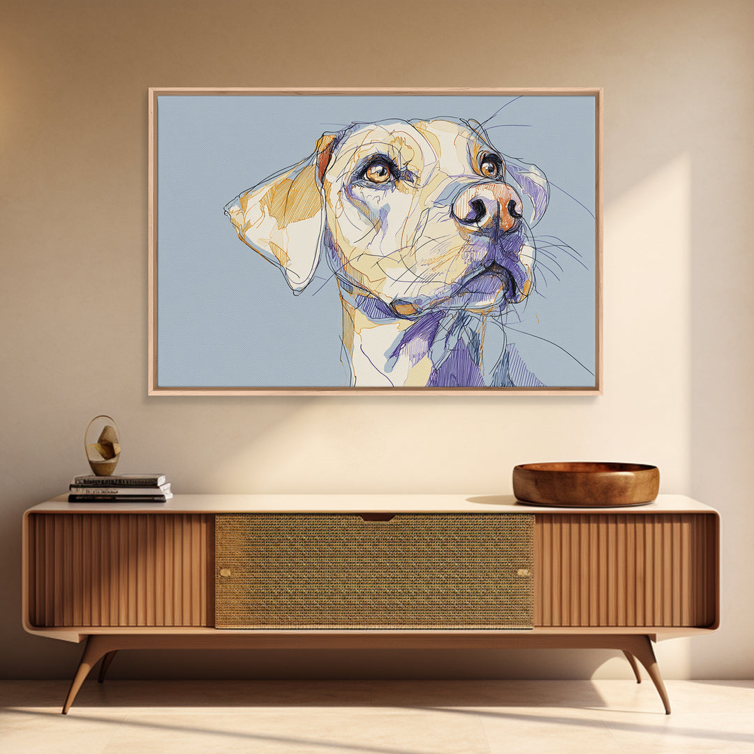 Continuous Line Dog Portrait Canvas Print, Line Art, Neutral Decor, Living Room Decor, Oil Painting, Line, Wall Decor, LIN-3x2-17