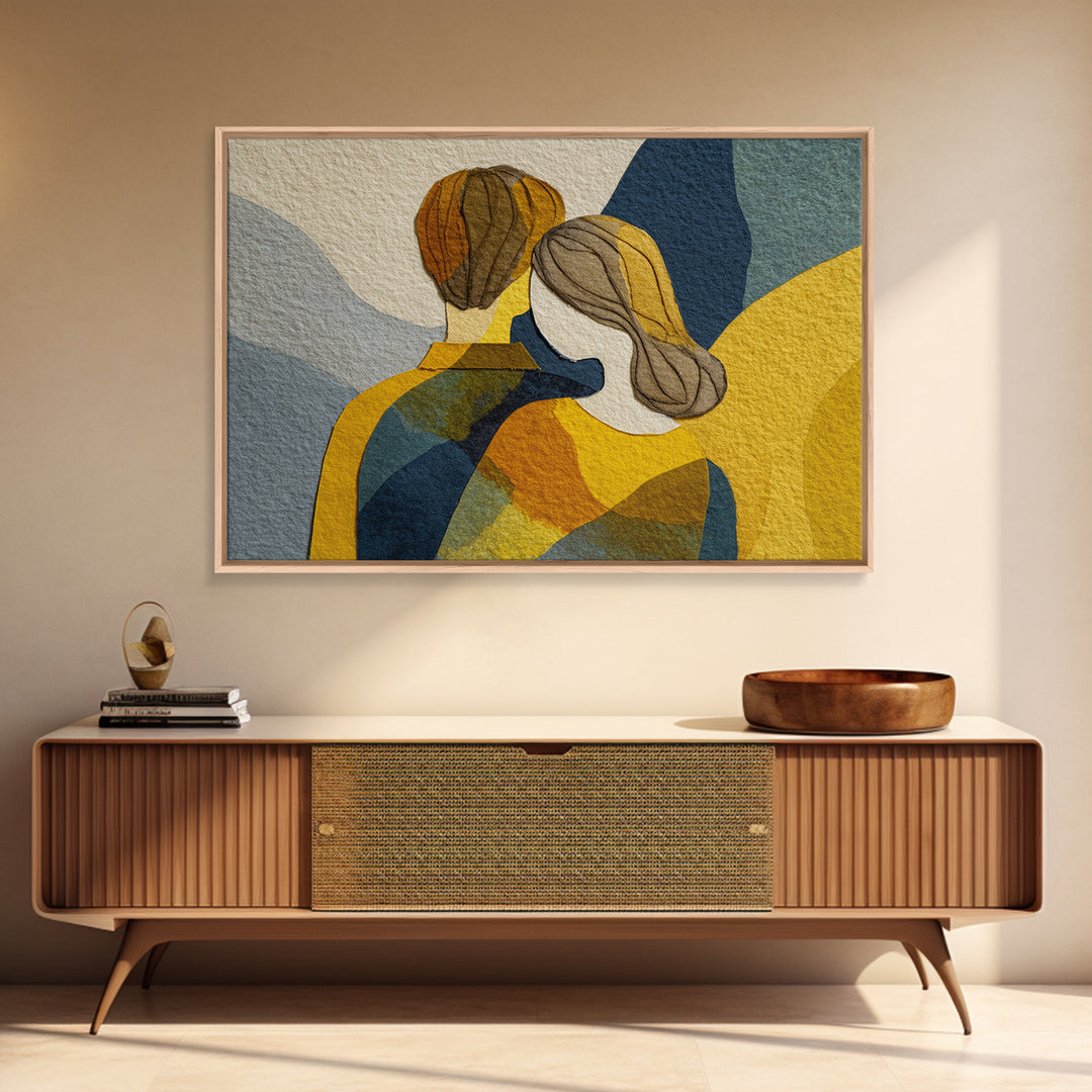 Single Line Couple Embracing Softly Canvas Print, Line Art, Minimalist Art, Living Room Decor, Fine Art, Line, Minimalist Decor, LIN-3x2-30