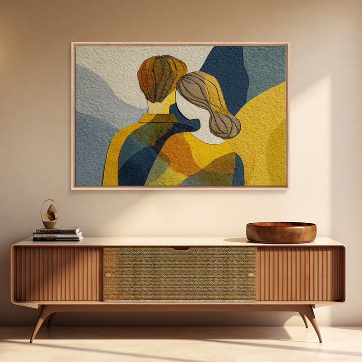 Single Line Couple Embracing Softly Canvas Print, Line Art, Minimalist Art, Living Room Decor, Fine Art, Line, Minimalist Decor, LIN-3x2-30