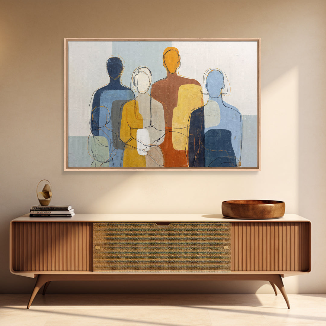 Abstract Family Figures Canvas Print, Line Art, Living Room Art, Living Room Decor, Oil Painting, Line, Art Print, LIN-3x2-4