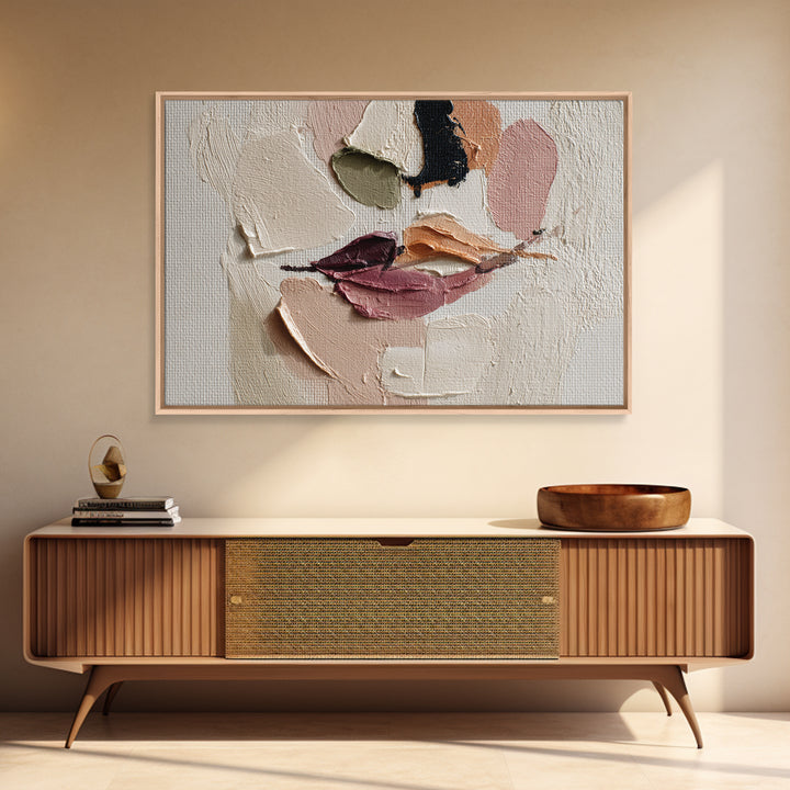 Abstract Lips and Hand Fashion Sketch Framed Canvas Print, Line Art, Bird Wall Art, Living Room Decor, Abstract Art, Line, LIN-3x2-46