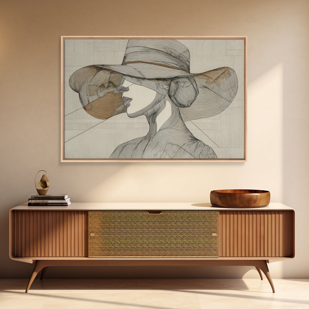 Line Drawing of a Woman Framed Canvas Print, Line Art, Contemporary Art, Living Room Decor, Fine Art, Line, Boho Wall Art, LIN-3x2-71